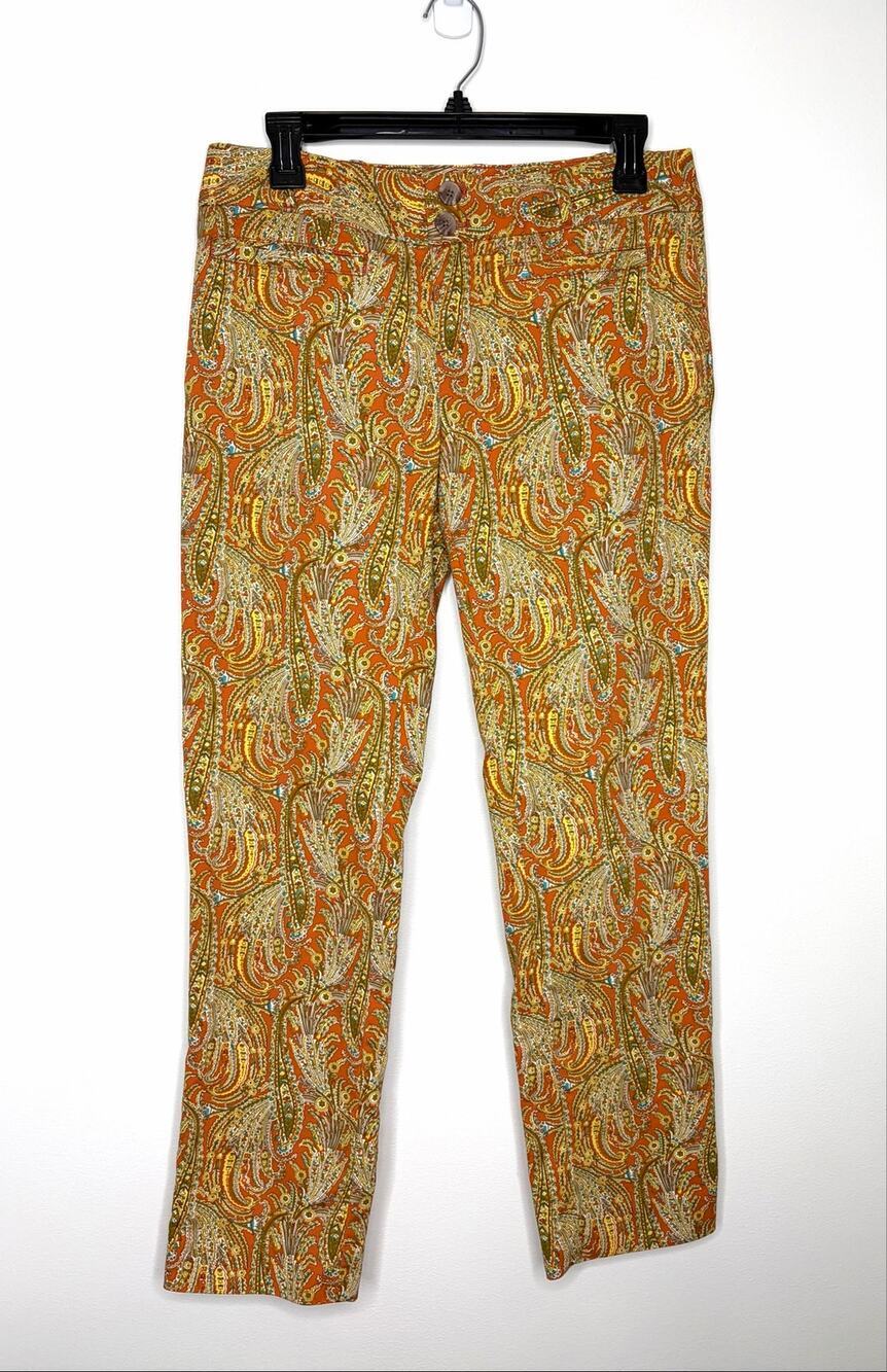 Anthropologie Cartonnier Persimmon Paisley Pants Sz 6 Ankle Chic Sophisticated